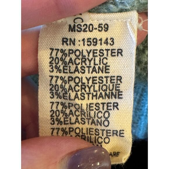 FRNCH Sweater Women Large Green Fuzzy Knit Puff Ballon Sleeve Crew Neck Pullover - Picture 10 of 11